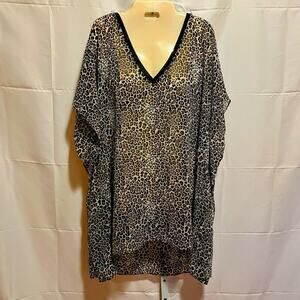 Victoria’s Secret Leopard Sheer Cover-Up Tunic M/L Oversized Bow Back Swim Y2K